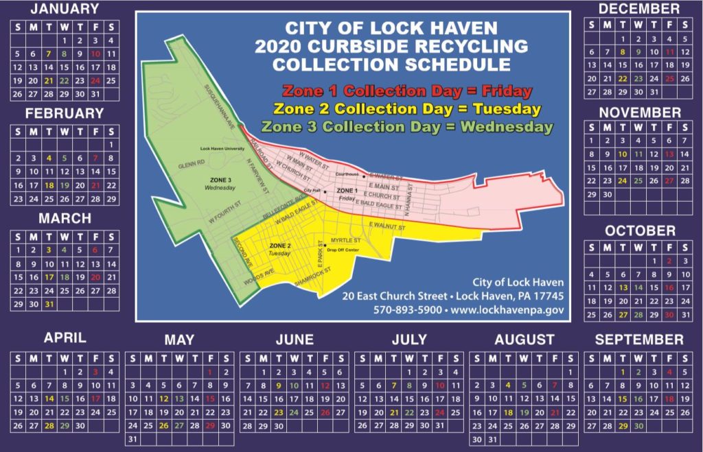 2020 Recycling Schedule - City of Lock Haven, PA